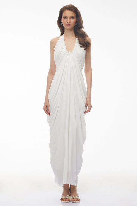 Valeriana Maxi Dress White Halterneck Draped