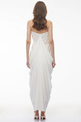 Ushas White Halterneck Draped Maxi Dress