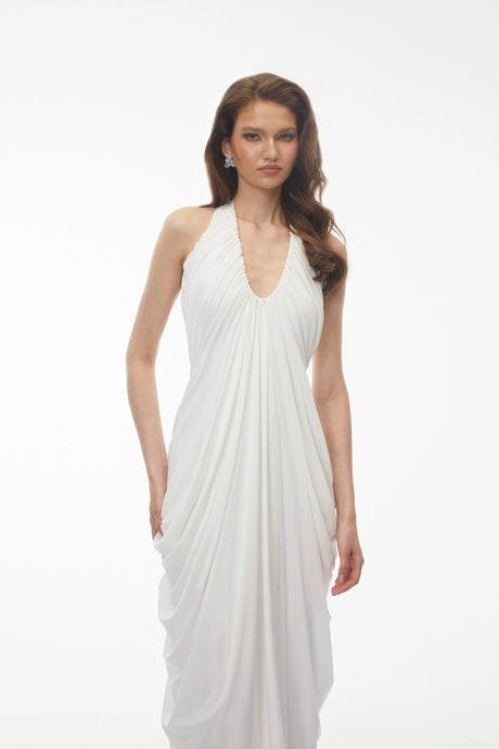 Valeriana Maxi Dress White Halterneck Draped
