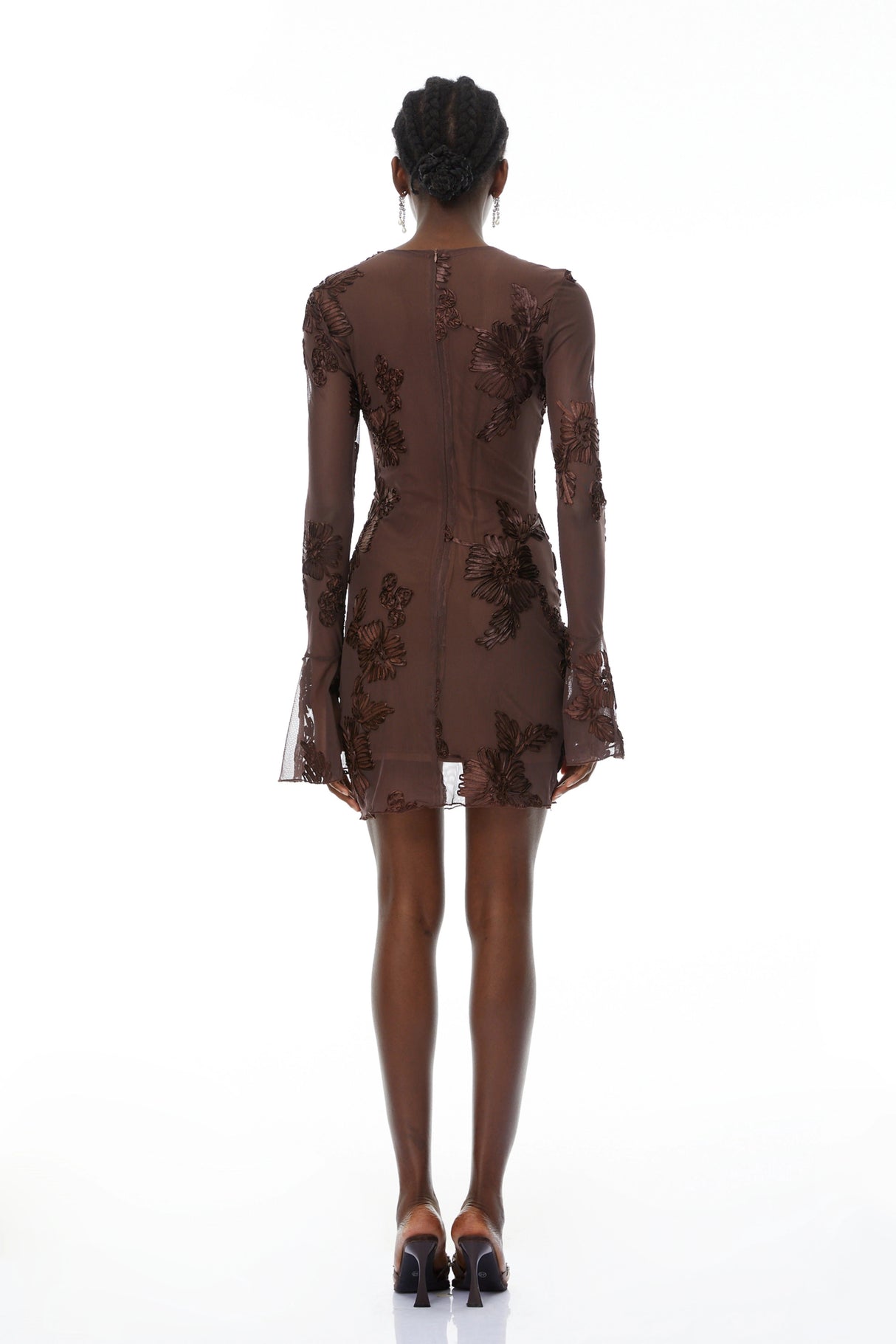 Uxue Brown Floral Embroidered Mini Dress