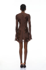 Uxue Brown Floral Embroidered Mini Dress
