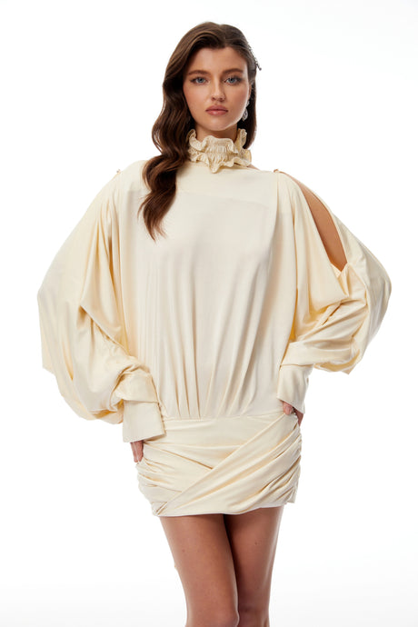 Zelinda Mini Dress Butter Open Back Ruched