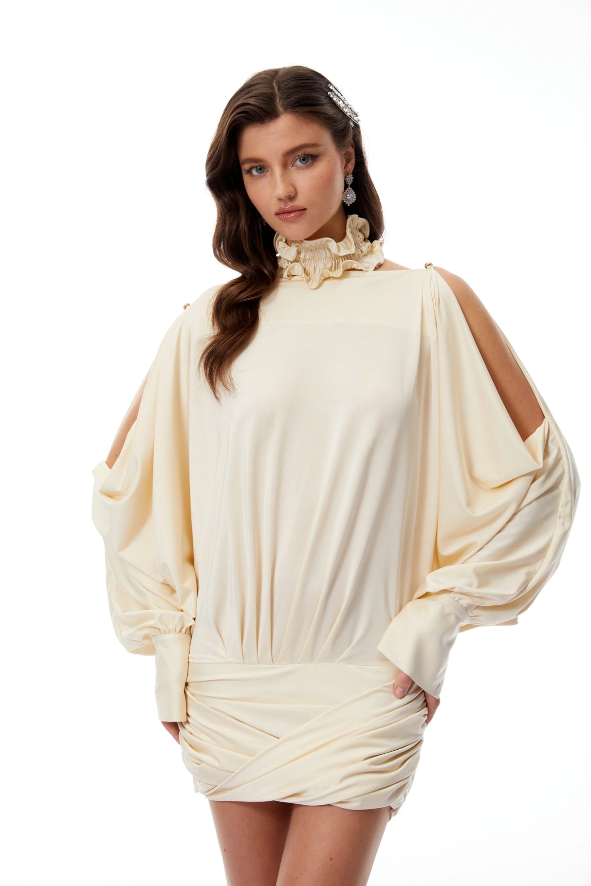 Vaka Butter Open Back Ruched Mini Dress