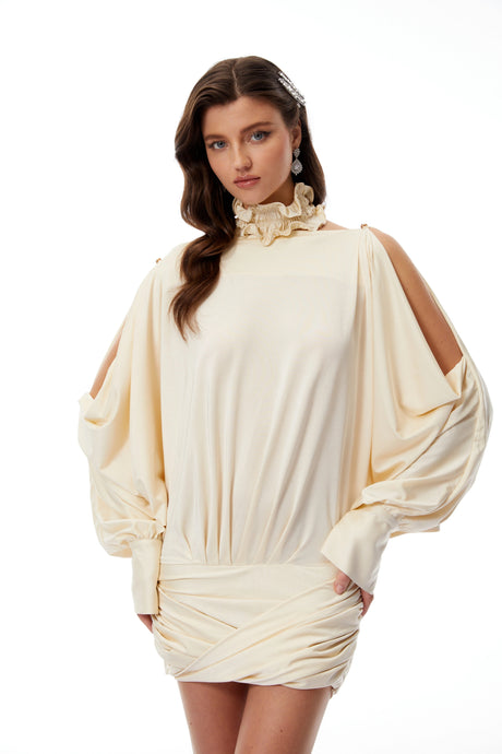 Zelinda Mini Dress Butter Open Back Ruched