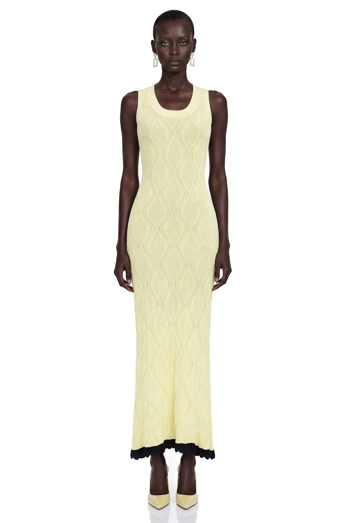 Vale Yellow UNeck Maxi Dress with Lace Trim