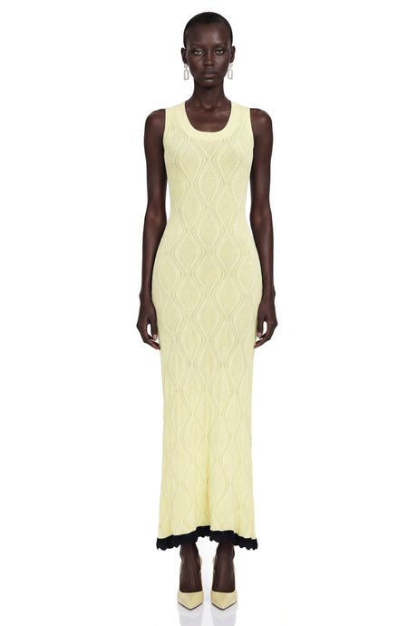 Harleigh Maxi Dress Yellow U-Neck with Lace Trim