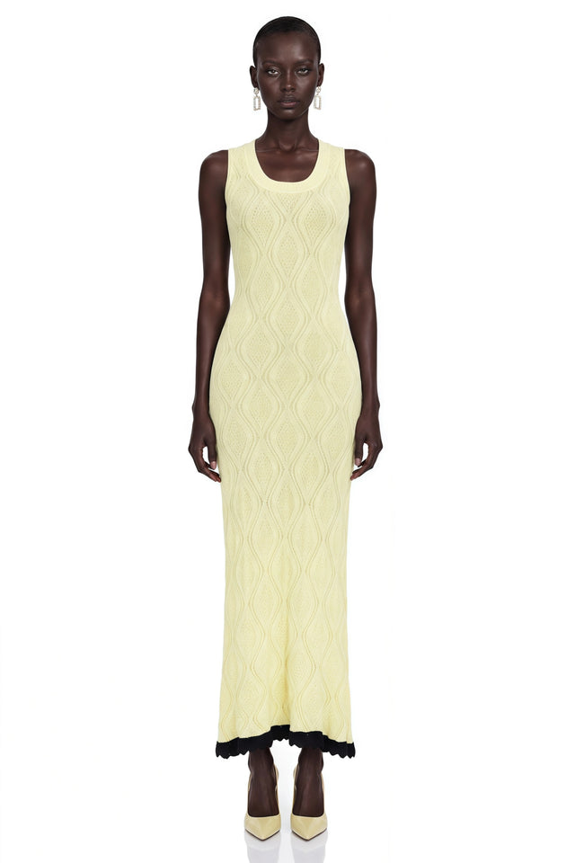 Vale Yellow UNeck Maxi Dress with Lace Trim