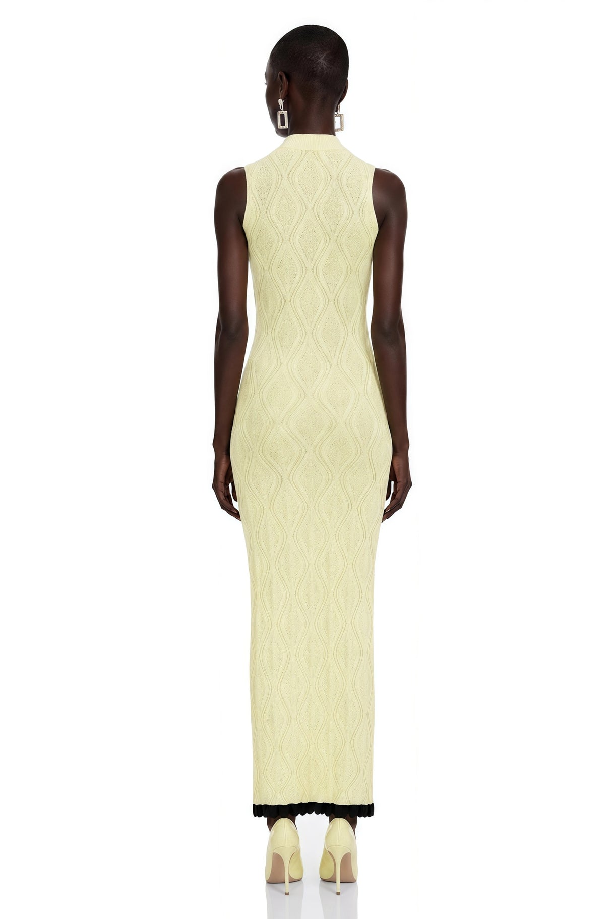Vale Yellow UNeck Maxi Dress with Lace Trim