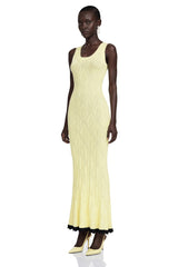 Vale Yellow UNeck Maxi Dress with Lace Trim