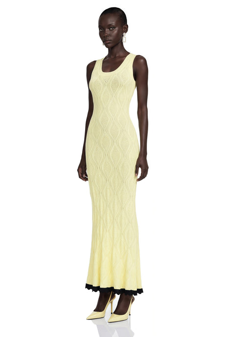 Harleigh Maxi Dress Yellow U-Neck with Lace Trim
