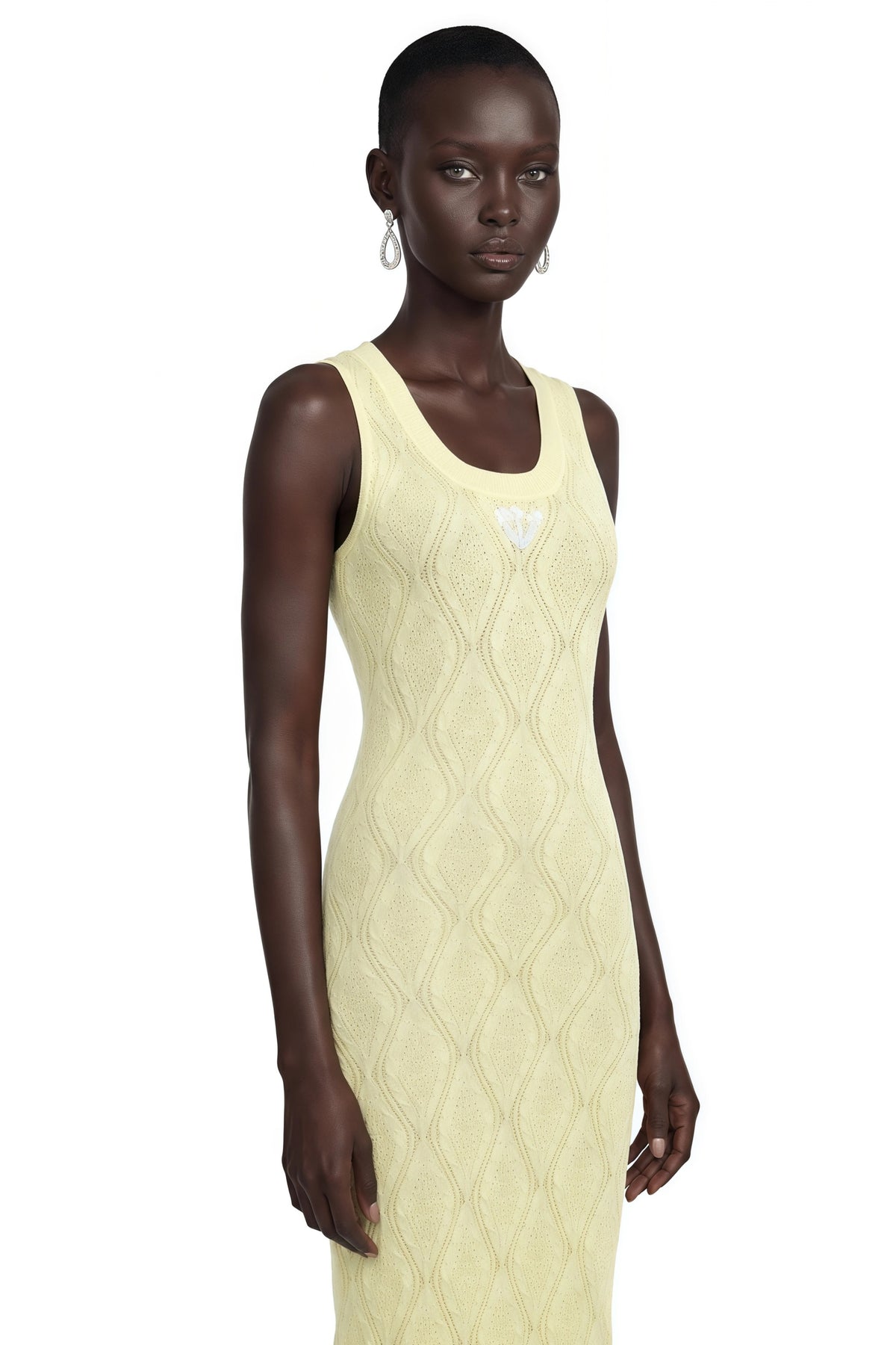 Vale Yellow UNeck Maxi Dress with Lace Trim
