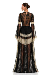 Valentina Black Color Block Lace Maxi Dress