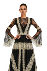Valentina Black Color Block Lace Maxi Dress