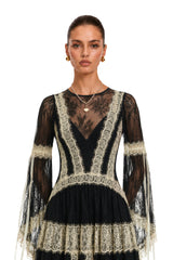 Valentina Black Color Block Lace Maxi Dress