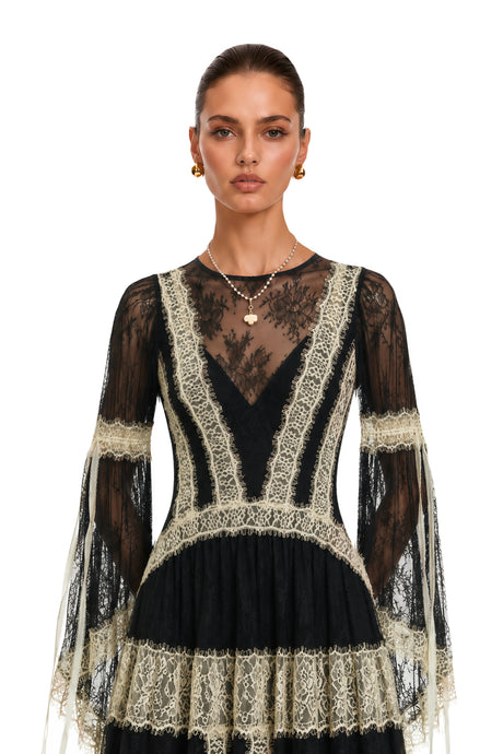 Alessandrina Maxi Dress Black Color Block Lace