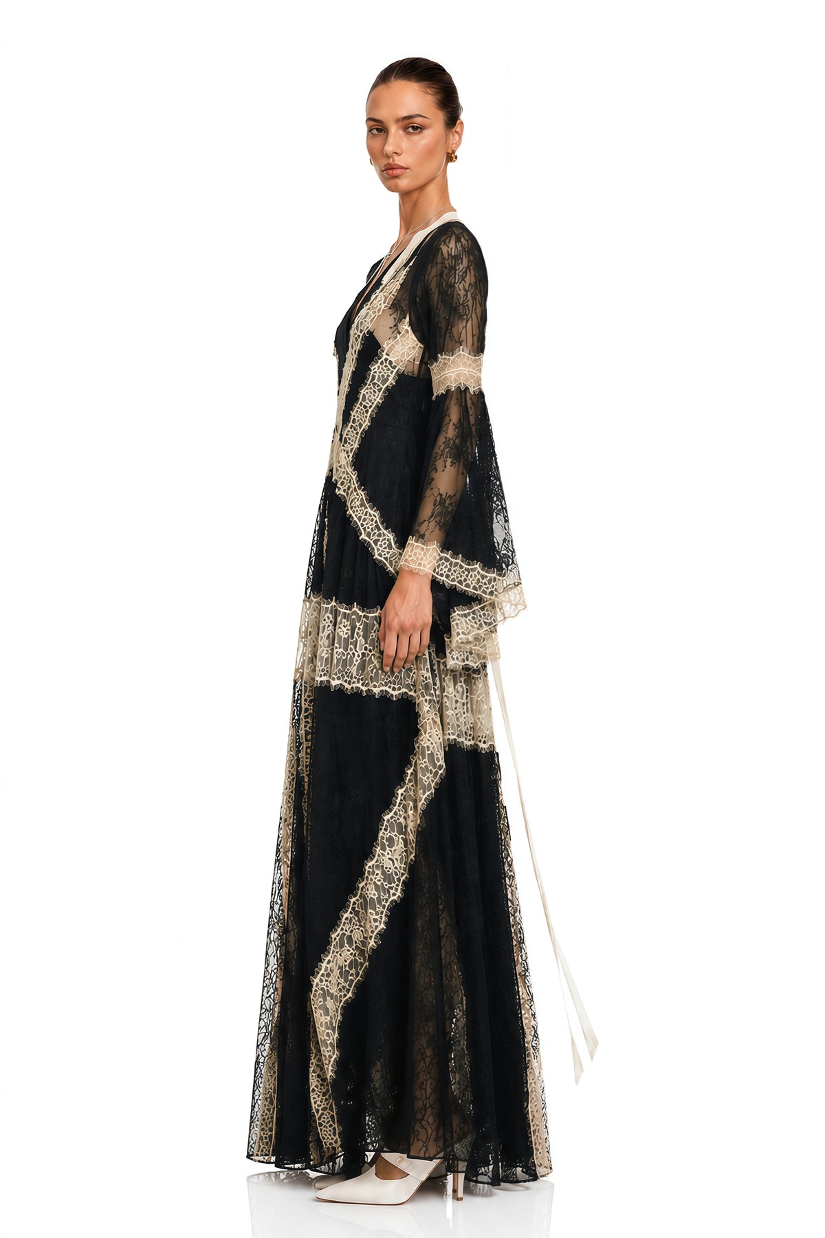 Valentina Black Color Block Lace Maxi Dress