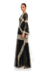 Valentina Black Color Block Lace Maxi Dress