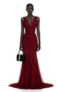 Valentina Burgundy VNeck Ruched Maxi Dress