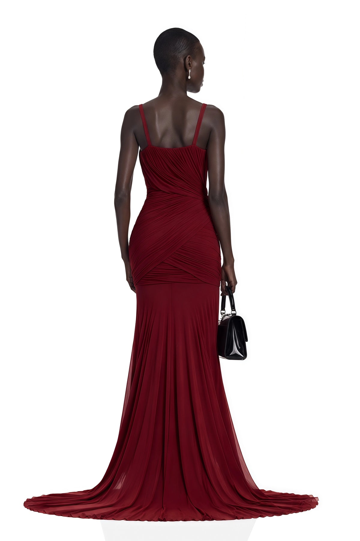 Valentina Burgundy VNeck Ruched Maxi Dress