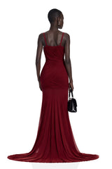 Valentina Burgundy VNeck Ruched Maxi Dress