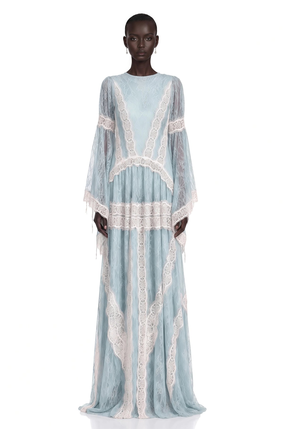 Valentina Green Color Block Lace Maxi Dress