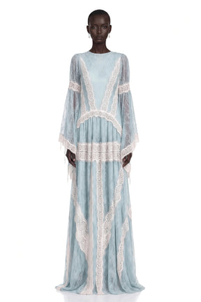Valentina Green Color Block Lace Maxi Dress