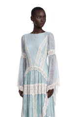 Valentina Green Color Block Lace Maxi Dress