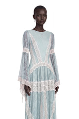 Valentina Green Color Block Lace Maxi Dress