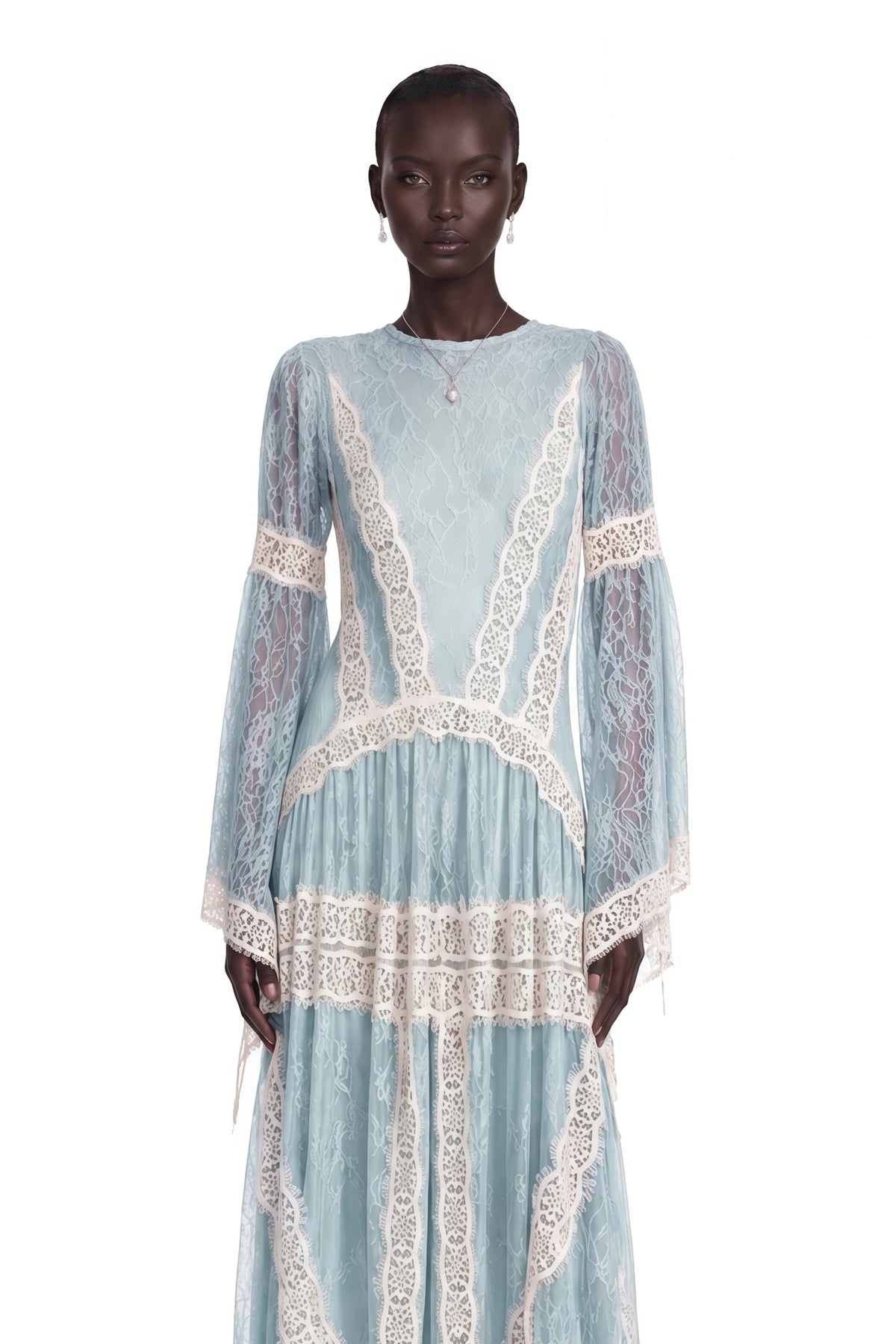 Valentina Green Color Block Lace Maxi Dress