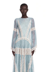 Valentina Green Color Block Lace Maxi Dress