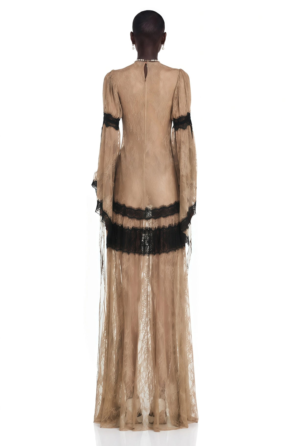 Valentina Nude Color Block Lace Maxi Dress