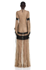 Valentina Nude Color Block Lace Maxi Dress