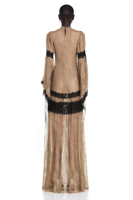Fortunata Maxi Dress Nude Color Block Lace