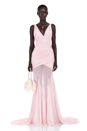 Valentina Pink VNeck Ruched Maxi Dress