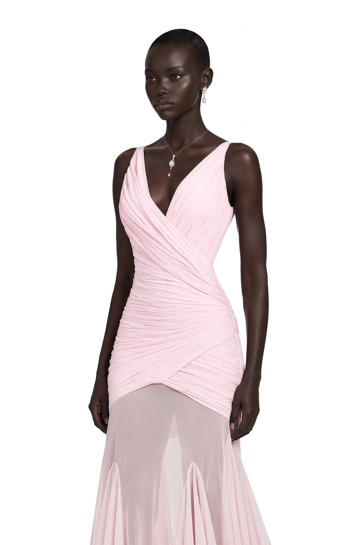 Valentina Pink VNeck Ruched Maxi Dress