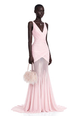 Valentina Pink VNeck Ruched Maxi Dress