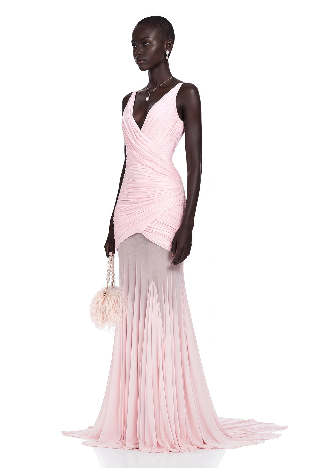 Valentina Pink VNeck Ruched Maxi Dress