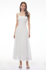 Valentina White Halterneck Ruched Maxi Dress