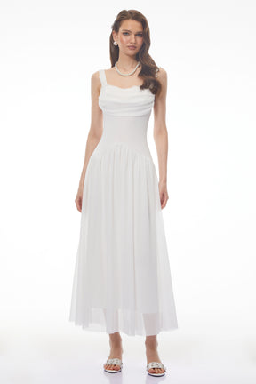 Valentina White Halterneck Ruched Maxi Dress