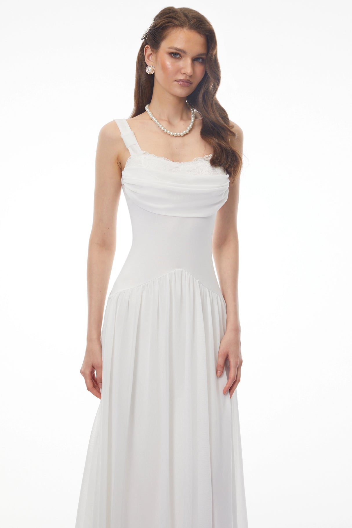 Valentina White Halterneck Ruched Maxi Dress
