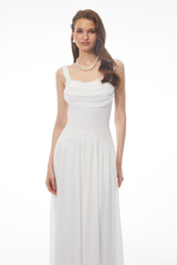 Valentina White Halterneck Ruched Maxi Dress
