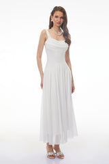 Valentina White Halterneck Ruched Maxi Dress