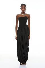 Valeria Black Asymmetrical Hem Maxi Dress