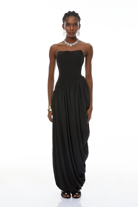 Ermione Maxi Dress Black Asymmetrical Hem