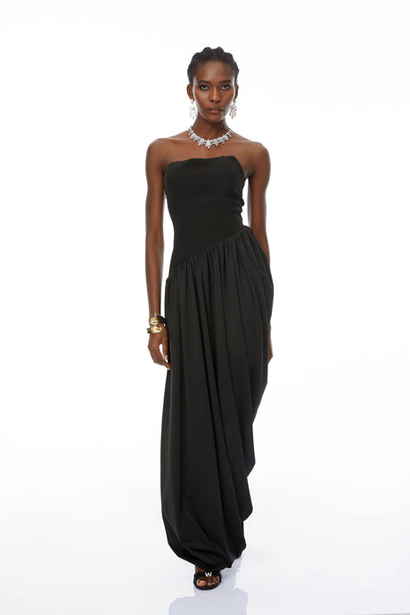 Ermione Maxi Dress Black Asymmetrical Hem