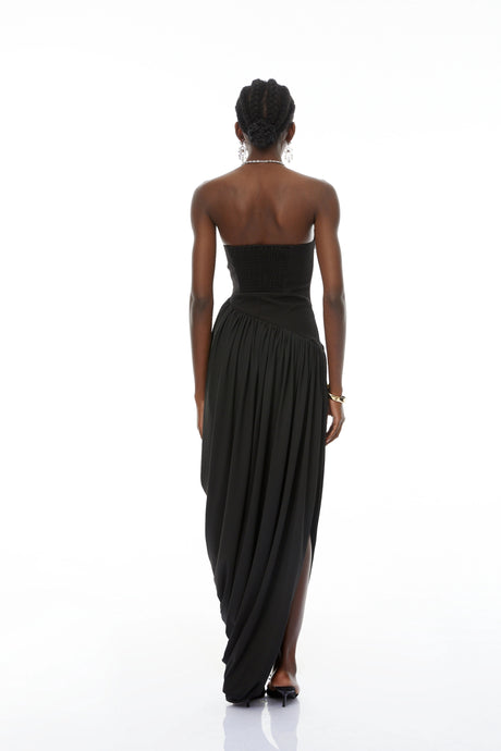 Ermione Maxi Dress Black Asymmetrical Hem