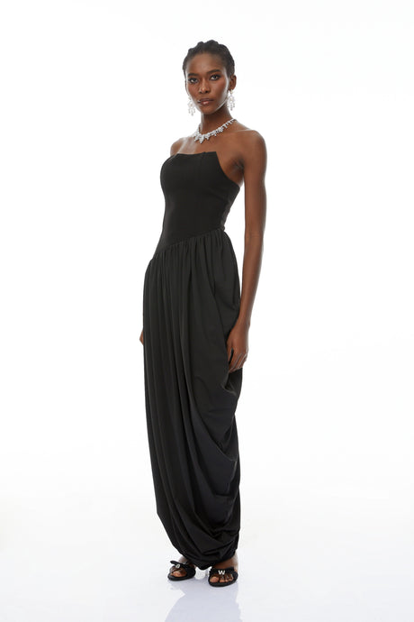 Ermione Maxi Dress Black Asymmetrical Hem
