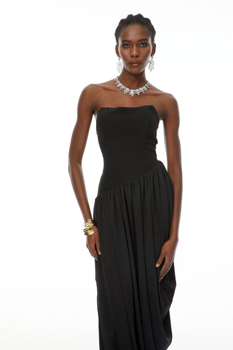 Ermione Maxi Dress Black Asymmetrical Hem