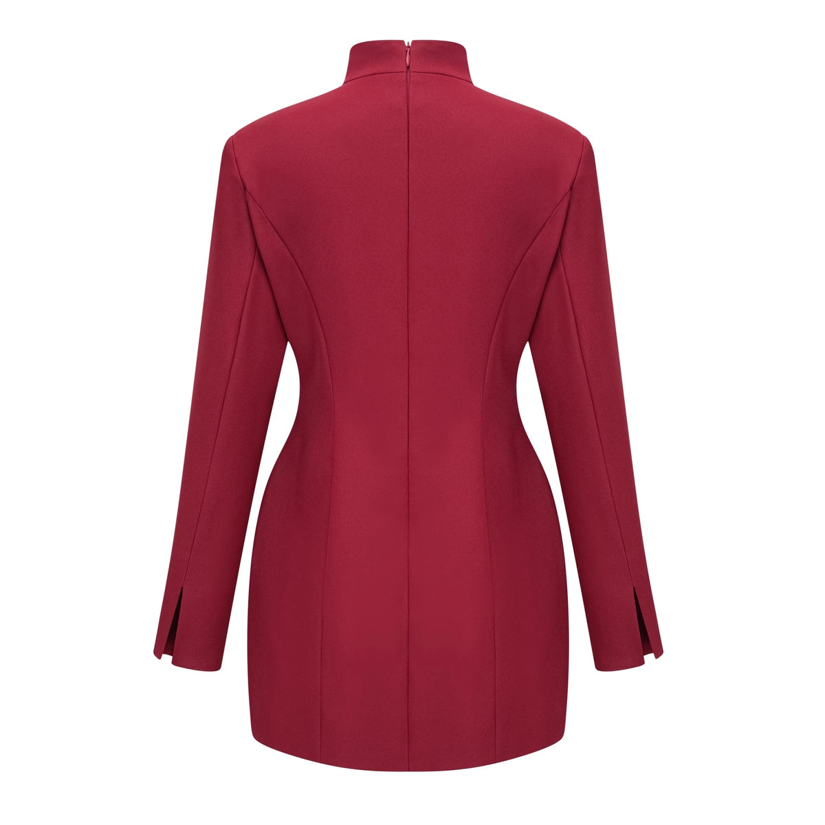 Valeria Burgundy Stand Collar Long Sleeve Mini Dress