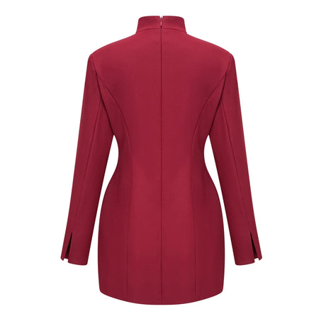 Delilah Mini Dress Burgundy Stand Collar Long Sleeve